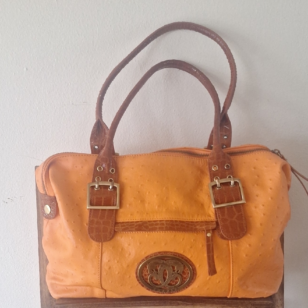 Vintage Cocodrile Leather Pattern Beautiful Orange and Brown Sharif Shoulder Bag